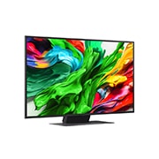 LG 50 tolline LG QNED evo AI 4K nuti TV QNED86 2025, LG QNED TV teleri ekraanil on webOS 25 avaleht, mis on täis rakendusi ja meelelahutussisu. Teleri juures on LG Al Magic Remote, mille Al-nupp on valgustatud, nagu oleks kasutaja selle häälega aktiveer, 50QNED86A3C, thumbnail 2