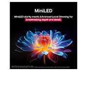 LG 86 tolline LG QNED evo AI MiniLED 4K nuti TV QNED86 2025, Maastikupilt koopast, mille avausest paistab selge sinine taevas, on jagatud pooleks – üks pool on tuhm ja teine terava kontrastiga. Vasakus allnurgas on väike pilt sellest, kuidas tavalised LED-tuluk, 86QNED86A3A, thumbnail 9