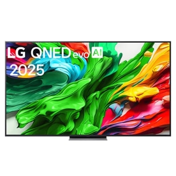 LG QNED evo QNED85 TV teleri esivaade, LG QNED evo AI Logo on ülanurgas. LG QNED evo QNED85 TV teler maalib värvikirevaid tekstuure.1