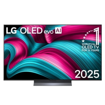 LG OLED evo AI C5 4K nutiteleri esivaade. Ekraanil on „12 aastat maailma nr. 1 OLED“ kirjaga embleem ja LG OLED evo AI 2025 logo.1