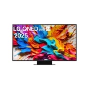 LG Traadita 65 tolline LG QNED evo AI QNED9M MiniLED koos 4K video ja heli ülekandega, LG QNED evo AI QNED9M TV eestvaade. LG QNED evo AI logo vastasnurgas. LG QNED evo TV teler maalib värvikirevaid tekstuure. Zero Connect Box nurgas pealkirjaga, Zero Connect Box 4K 144Hz juhtmevaba vid, 65QNED9MA3B, thumbnail 1