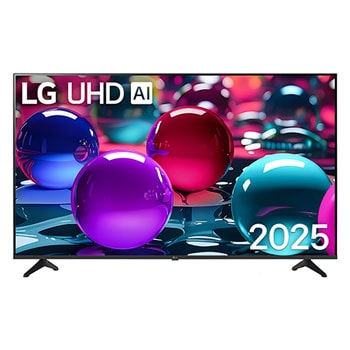 UHD UA73 TV teleri eestvaade, LG UHD AI logo ülanurgas. LG UHD TV teler maalib värvikirevaid tekstuure.1