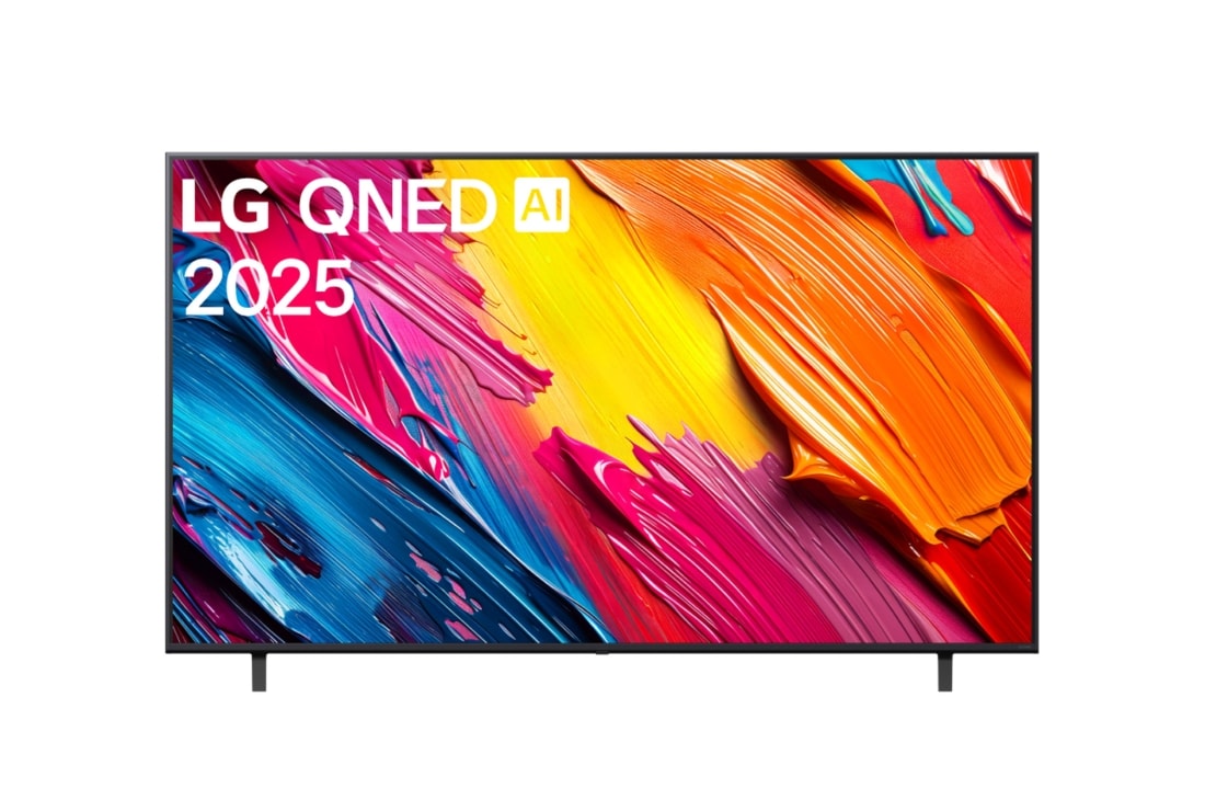 LG 75 tolline LG QNED AI 4K nuti TV QNED7E 2025, ülanurgas on LG QNED Al logo. LG QNED TV teler maalib värvikirevaid tekstuure., 75QNED7EA6B