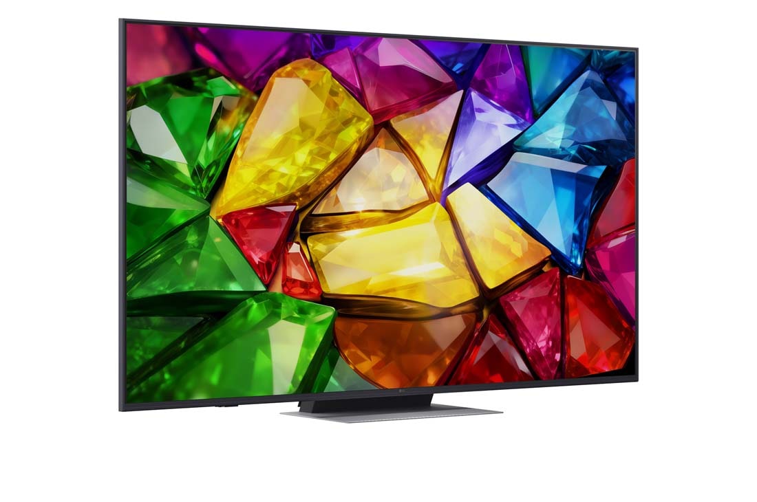 LG 65-tolline LG Mini RGB evo AI MRGB87 4K nuti TV 2026, LG Mini RGB evo AI MRGB85 eestvaade, mis ilmus 2026. aastal, kuvab peenikese musta raamiga ja lühikeste jalgadega teleri, mille ekraanil särab elav, kristalliselge pilt teravalt piiritletud mitmevärvi, 65MRGB87B3B, thumbnail 2