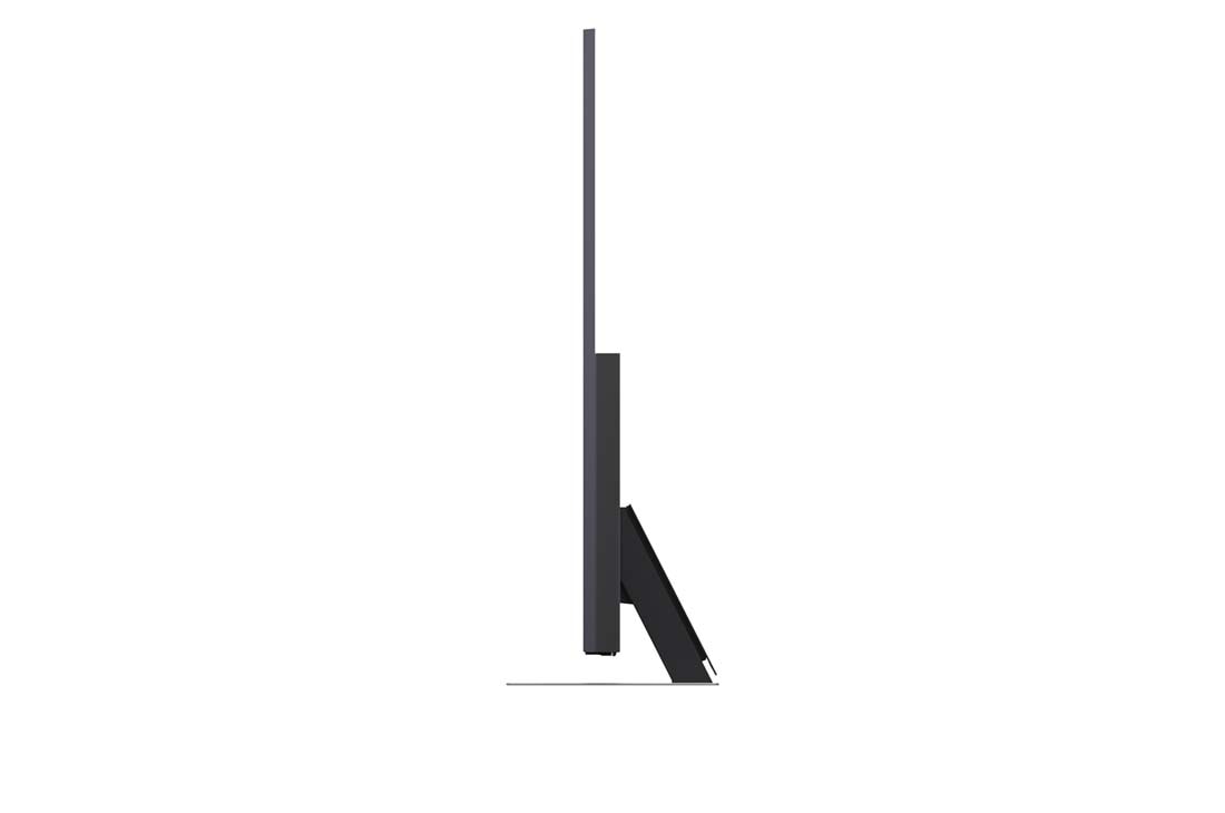 LG 65-tolline LG Mini RGB evo AI MRGB88 4K nuti TV 2026, LG Mini RGB evo AI MRGB85, kujutatud ees- ja külgvaates, toob esile 65-tollise ekraani laiusega 1677 millimeetrit (mm), ekraani kõrgusega 966 millimeetrit (mm), kõrgusega alusega 1032 millimeetrit (mm, 65MRGB88B3B, thumbnail 4