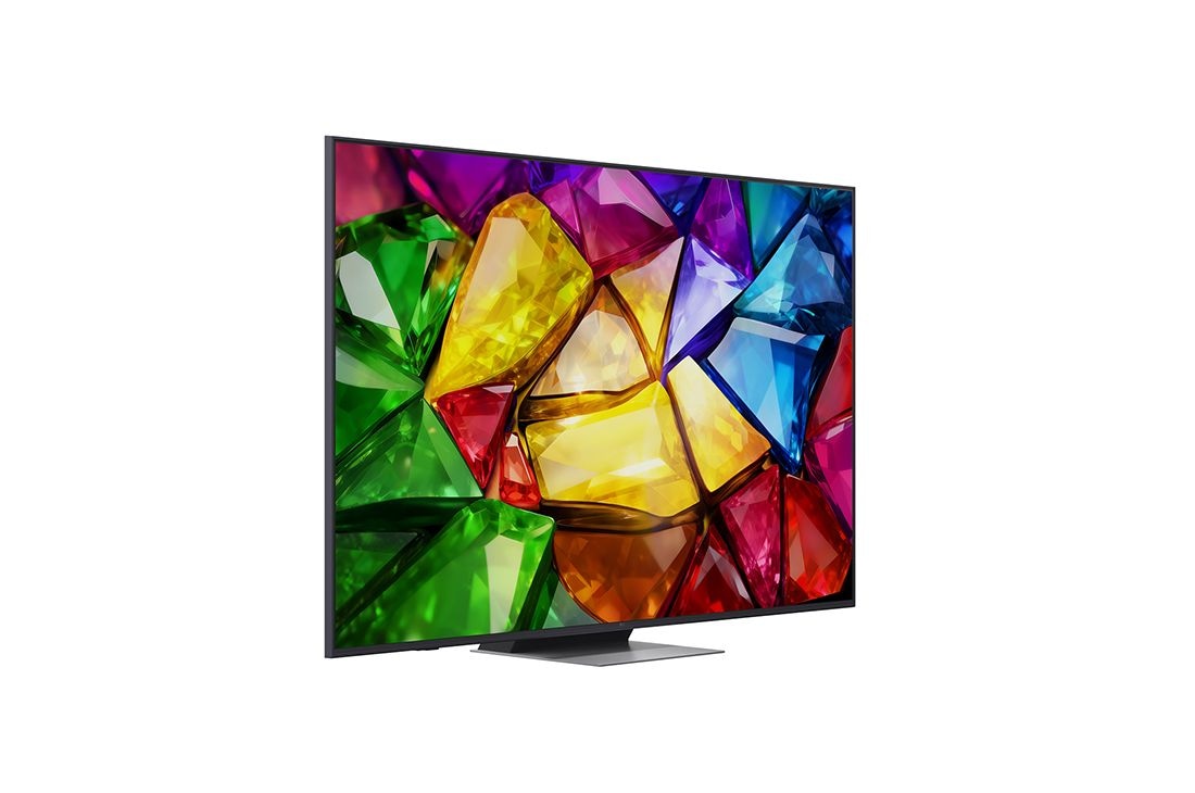 LG 75-tolline LG Mini RGB evo AI MRGB87 4K nuti TV 2026, LG Mini RGB evo AI MRGB85 eestvaade, mis ilmus 2026. aastal, kuvab kristalliselge pildi teravalt piiritletud mitmevärviliste tahkudega, esitledes 75-tollist ekraani, webOS-i, RGB Primary Color Pro'd j, 75MRGB87B3B, thumbnail 3