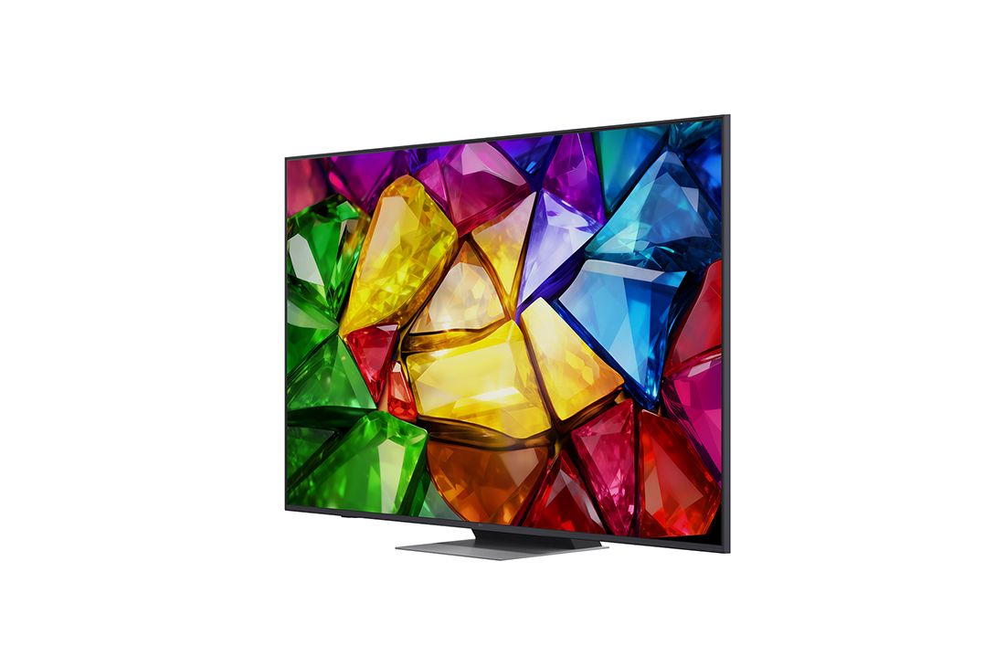 LG 75-tolline LG Mini RGB evo AI MRGB87 4K nuti TV 2026, RGB Primary Color Pro, mida kasutatakse LG Mini RGB evo AI MRGB85-s, kuvab jagatud pildi, kus vasakul on tavapärane LED-värv ja paremal heledamad ning küllastunumad hooned, rõhutades 100% DCI-P3 ja 10, 75MRGB87B3B, thumbnail 6