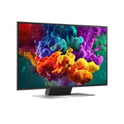 LG 43-tolline LG QNED evo AI Mini-LED QNED86 4K nuti TV 2026, LG QNED evo AI QNED85 Mini LED eestvaade, mis ilmus 2026. aastal, kuvab ekraanil erksaid, voolavaid tiheda värvipilve purseid, tuues esile Dynamic QNED Color Pro, Mini LED, alpha 8 AI Processor 4K Gen, 43QNED86B3B, thumbnail 2