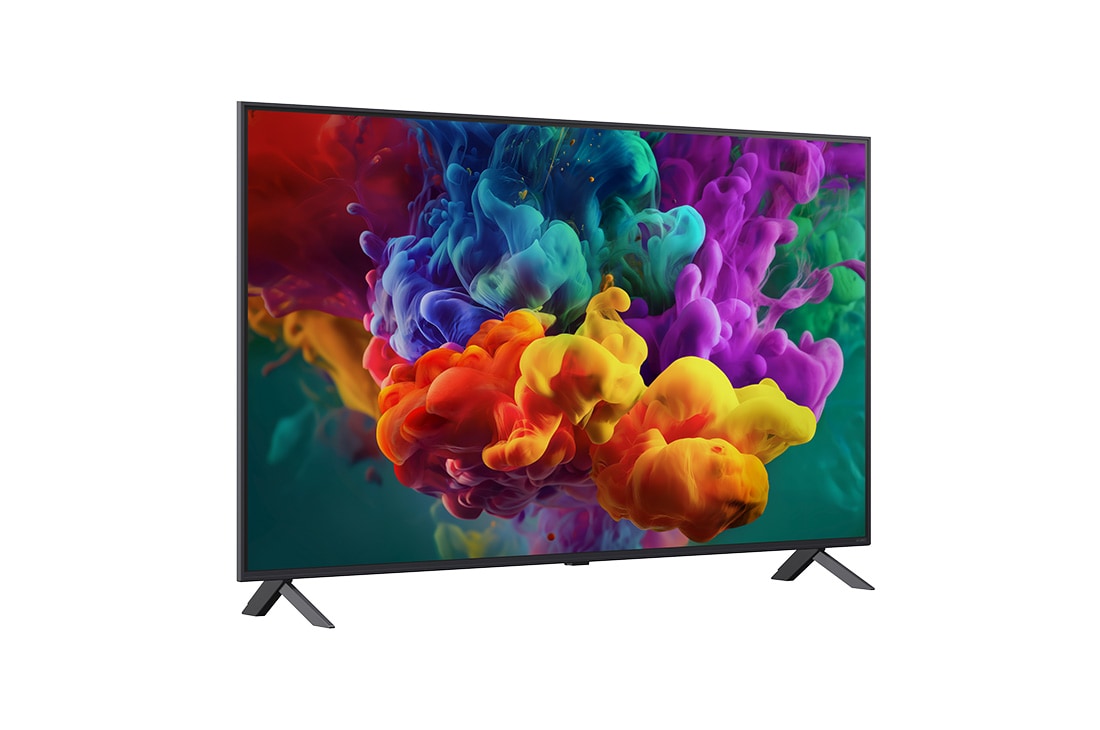 LG 55-tolline LG QNED evo AI Mini-LED QNED85 4K nuti TV 2026, LG QNED evo AI QNED85 Mini LED eestvaade, mis ilmus 2026. aastal, kuvab ekraanil erksaid, voolavaid tiheda värvipilve purseid, tuues esile Dynamic QNED Color Pro, Mini LED, alpha 8 AI Processor 4K Gen, 55QNED85B3B, thumbnail 2