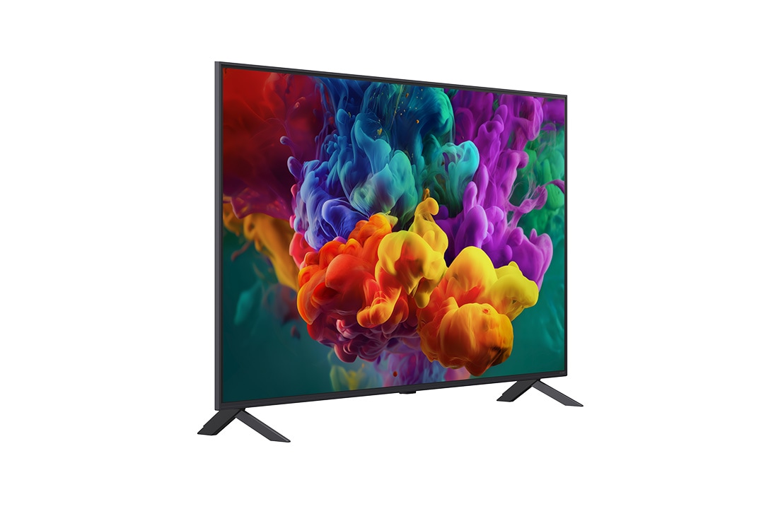 LG 55-tolline LG QNED evo AI Mini-LED QNED85 4K nuti TV 2026, LG QNED evo AI QNED85 Mini LED , kujutatud ees- ja külgvaates, toob esile 100-tollise ekraani laiusega 2230 millimeetrit (mm), ekraani kõrgusega 1277 millimeetrit (mm), kõrgusega alusega 1374/1338 mil, 55QNED85B3B, thumbnail 3