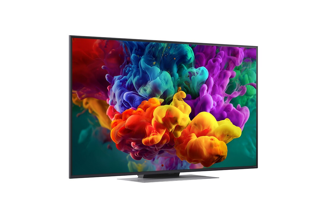 LG 55-tolline LG QNED evo AI Mini-LED QNED86 4K nuti TV 2026, LG QNED evo AI QNED85 Mini LED eestvaade, mis ilmus 2026. aastal, kuvab ekraanil erksaid, voolavaid tiheda värvipilve purseid, tuues esile Dynamic QNED Color Pro, Mini LED, alpha 8 AI Processor 4K Gen, 55QNED86B3B, thumbnail 2
