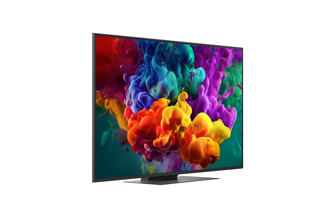 LG 55-tolline LG QNED evo AI Mini-LED QNED87 4K nuti TV 2026, LG QNED evo AI QNED85 Mini LED , kujutatud ees- ja külgvaates, toob esile 100-tollise ekraani laiusega 2230 millimeetrit (mm), ekraani kõrgusega 1277 millimeetrit (mm), kõrgusega alusega 1374/1338 mil, 55QNED87B3A, thumbnail 3