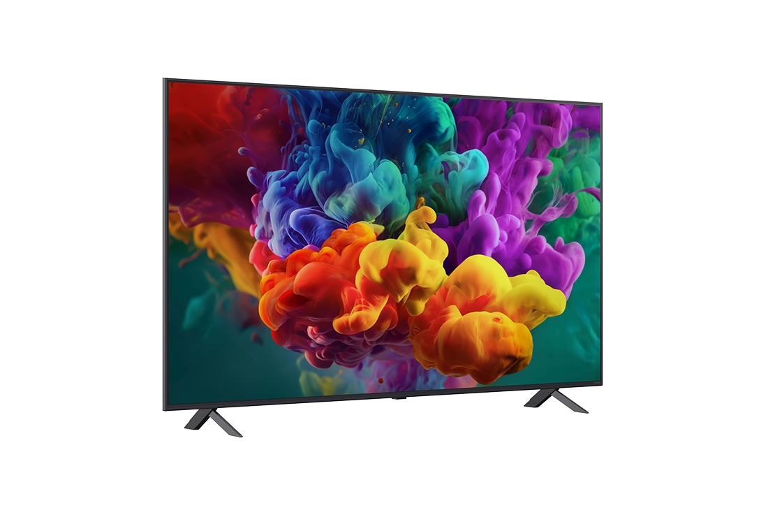 LG 65-tolline LG QNED evo AI Mini-LED QNED85 4K nuti TV 2026, LG QNED evo AI QNED85 Mini LED eestvaade, mis ilmus 2026. aastal, kuvab ekraanil erksaid, voolavaid tiheda värvipilve purseid, tuues esile Dynamic QNED Color Pro, Mini LED, alpha 8 AI Processor 4K Gen, 65QNED85B3B, thumbnail 2