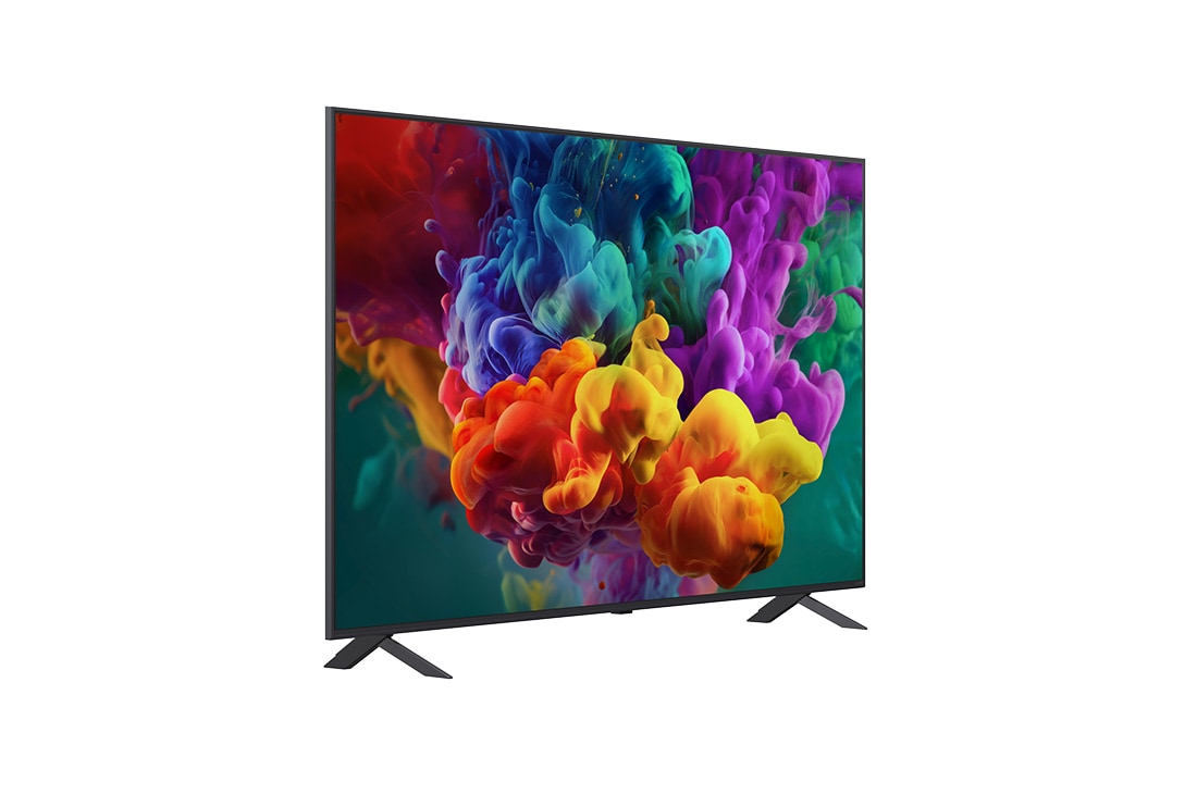LG 65-tolline LG QNED evo AI Mini-LED QNED85 4K nuti TV 2026, LG QNED evo AI QNED85 Mini LED , kujutatud ees- ja külgvaates, toob esile 100-tollise ekraani laiusega 2230 millimeetrit (mm), ekraani kõrgusega 1277 millimeetrit (mm), kõrgusega alusega 1374/1338 mil, 65QNED85B3B, thumbnail 3