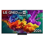 LG 65-tolline LG QNED evo AI Mini-LED QNED87 4K nuti TV 2026, LG QNED evo AI QNED85 Mini LED eestvaade, mis ilmus 2026. aastal, täidab ekraani erksate, voolavate mitmevärviliste, maalilaadsete liikumispursetega, kus tihedad värvipilved sulanduvad sujuvalt üle ek, 65QNED87B3A, thumbnail 1