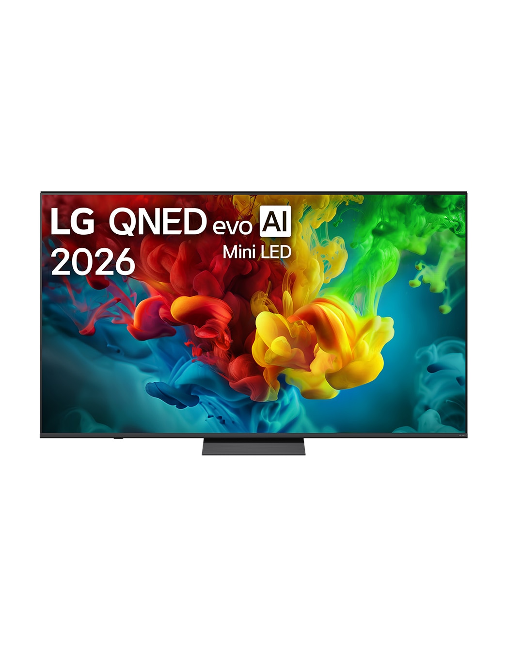 LG 75-tolline LG QNED evo AI Mini-LED QNED83 4K nuti TV 2026, LG QNED evo AI QNED82 Mini LED , kujutatud ees- ja külgvaates, toob esile 75-tollise ekraani laiusega 1667 millimeetrit (mm), ekraani kõrgusega 962 millimeetrit (mm), kõrgusega alusega 1026 millimeetr, 75QNED83B3A, thumbnail 1