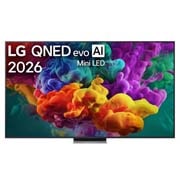 LG 86-tolline LG QNED evo AI Mini-LED QNED86 4K nuti TV 2026, LG QNED evo AI QNED85 Mini LED eestvaade, mis ilmus 2026. aastal, täidab ekraani erksate, voolavate mitmevärviliste, maalilaadsete liikumispursetega, kus tihedad värvipilved sulanduvad sujuvalt üle ek, 86QNED86B3B, thumbnail 1