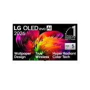 LG 77-tolline Wallpaper TV LG OLED evo AI W6 4K nuti TV 2026 koos juhtmevaba video ja heli ülekandega, 2026. aastal ilmunud LG OLED evo AI W6 Wallpaper TV eestvaade, mis näitab selle puhast Wallpaper disaini. Ekraanil kuvatakse dünaamilist abstraktset lainelist kompositsiooni ergastes mitmevärvilistes , OLED77W69LA, thumbnail 1