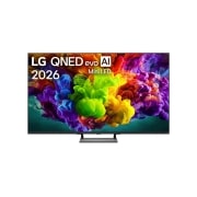 LG 55-tolline LG QNED AI Mini-LED QNED93 4K nuti TV 2026, LG QNED evo AI Mini LED QNED90 eestvaade, mis ilmus 2026. aastal, täidab ekraani erksate, voolavate mitmevärviliste, maalilaadsete liikumispursetega, kus tihedad värvipilved sulanduvad sujuvalt üle ek, 55QNED93B6A, thumbnail 1