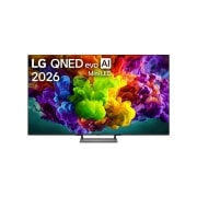 LG 65-tolline LG QNED AI Mini-LED QNED93 4K nuti TV 2026, LG QNED evo AI Mini LED QNED90 eestvaade, mis ilmus 2026. aastal, täidab ekraani erksate, voolavate mitmevärviliste, maalilaadsete liikumispursetega, kus tihedad värvipilved sulanduvad sujuvalt üle ek, 65QNED93B6A, thumbnail 1