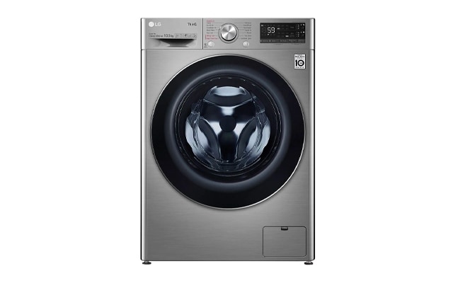 Front view of a F4V710STSA LG washing machine in graphite.