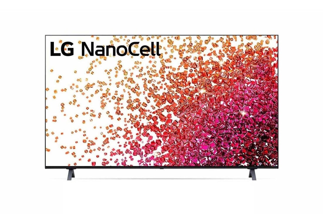 LG سلسلة تلفزيون LG NanoCell‏ 50 بوصة NANO75، بدقة 4K والمزود بتقنية Active HDR، ونظام تشغيل WebOS بالإضافة إلى تقنية Smart ThinQ AI, منظر أمامي لتلفزيون NanoCell من إل جي, 50NANO75VPA