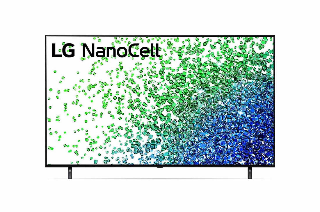 LG تلفزيون NanoCell مقاس 50 بوصة من مجموعة NANO80، بتصميم الشاشة السينمائية 4K وتقنية HDR النشطة ومنصة WebOS الذكية وميزة التعتيم الموضعي مع تقنية ThinQ AI, منظر أمامي لتلفزيون NanoCell من إل جي, 50NANO80VPA