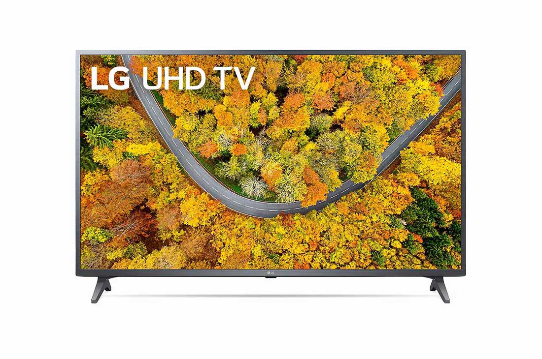 LG سلسلة تلفزيون LG UHD 4K‏ 50 بوصة UP75، بدقة 4K والمزود بتقنية Active HDR ونظام تشغيل WebOS بالإضافة إلى تقنية Smart AI ThinQ , رؤية أمامية مع صورة بينية, 50UP7500PVG