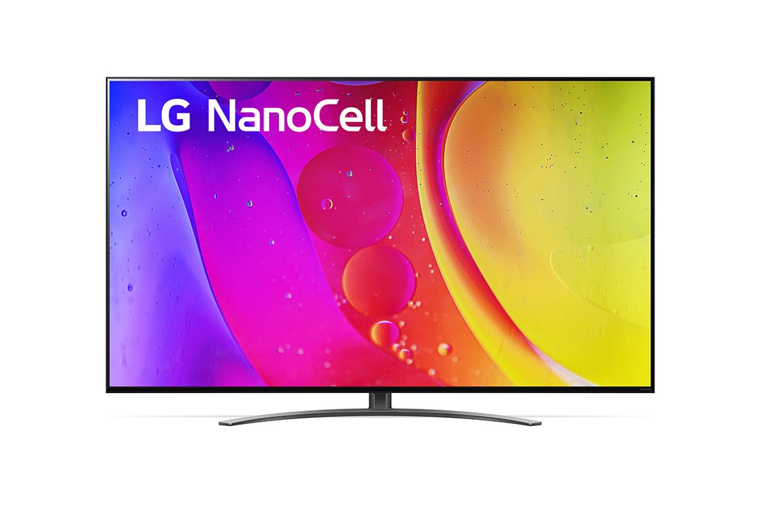 LG تلفزيون NanoCell من إل جي مقاس 50 بوصة من السلسلة NANO84، مع HDR (النطاق الديناميكي العالي) النشط 4K لتصميمات شاشة السينما والمزوّد بإمكانية الإعتام المحلي بتقنية AI ThinQ للتلفزيون الذكي بنظام التشغيل WebOS , منظر أمامي لتلفزيون NanoCell من LG, 50NANO846QA, thumbnail 6
