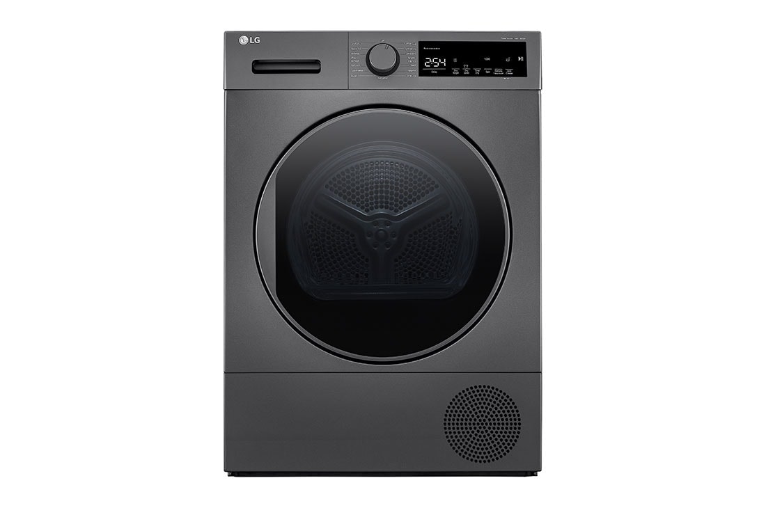 LG Heat Pump Dryer, 8kg Capacity, A++, Dark Silver color, front, RH80T2SP7RM