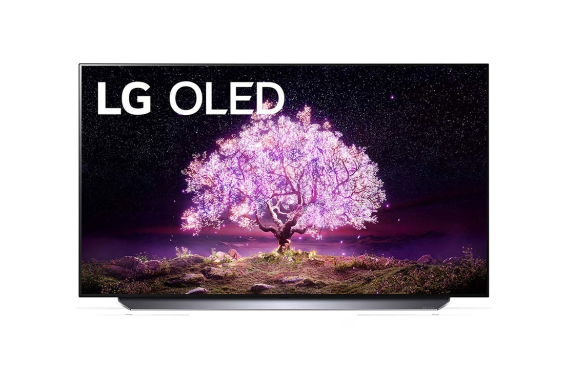 LG OLED TV 55 Inch C1 Series, Cinema Screen Design 4K Cinema HDR WebOS Smart AI ThinQ Pixel Dimming, front view, OLED55C1PVB