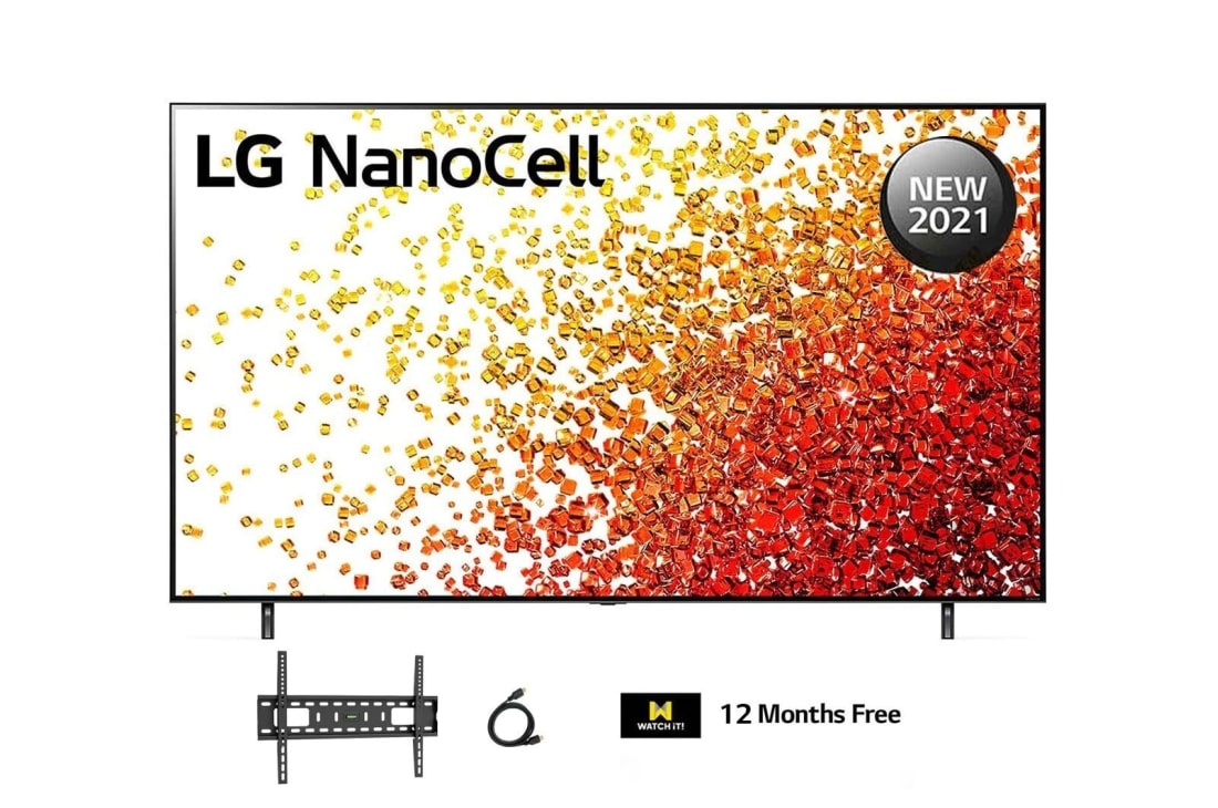 LG NanoCell TV 75 Inch NANO90 Series, Cinema Screen Design 4K Cinema HDR WebOS Smart AI ThinQ Full Array Dimming, A front view of the LG NanoCell TV, 75NANO90VPA