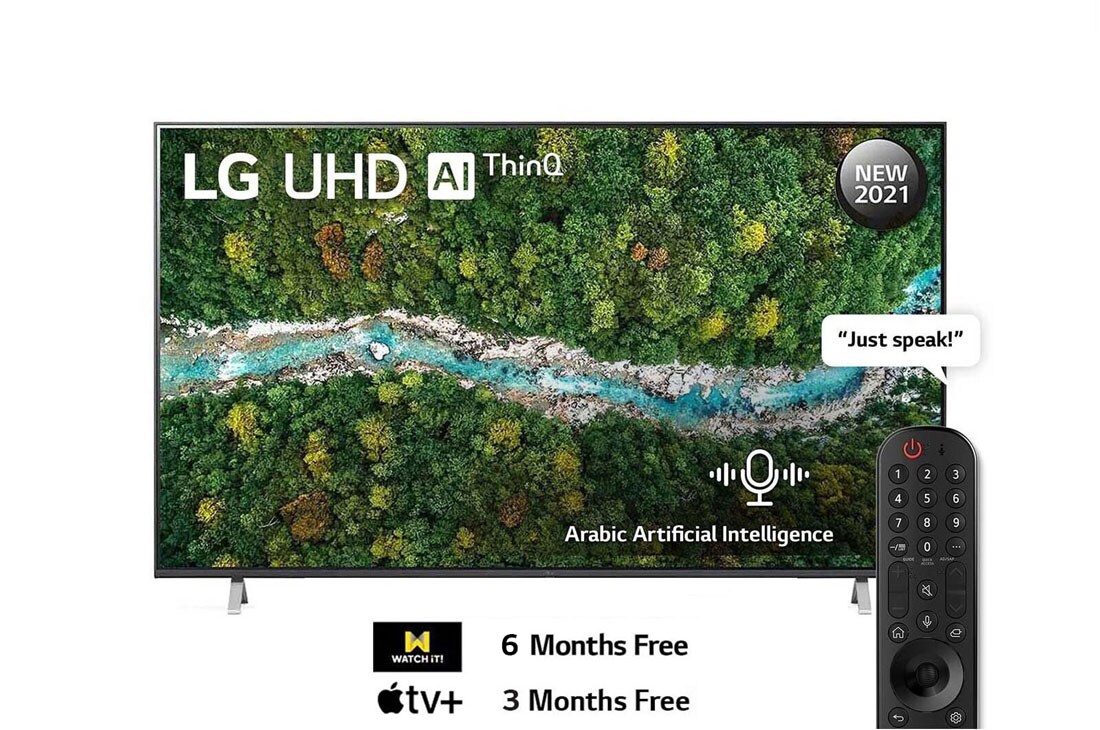 LG UHD 4K TV 70 Inch UP77 Series, Cinema Screen Design 4K Active HDR WebOS Smart AI ThinQ , front view with infill image, 70UP7750PVB, thumbnail 13