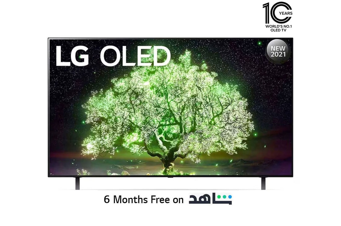 LG OLED TV 65 Inch A1 Series, Cinema Screen Design 4K Cinema HDR WebOS Smart AI ThinQ Pixel Dimming, front view, OLED65A1PVA