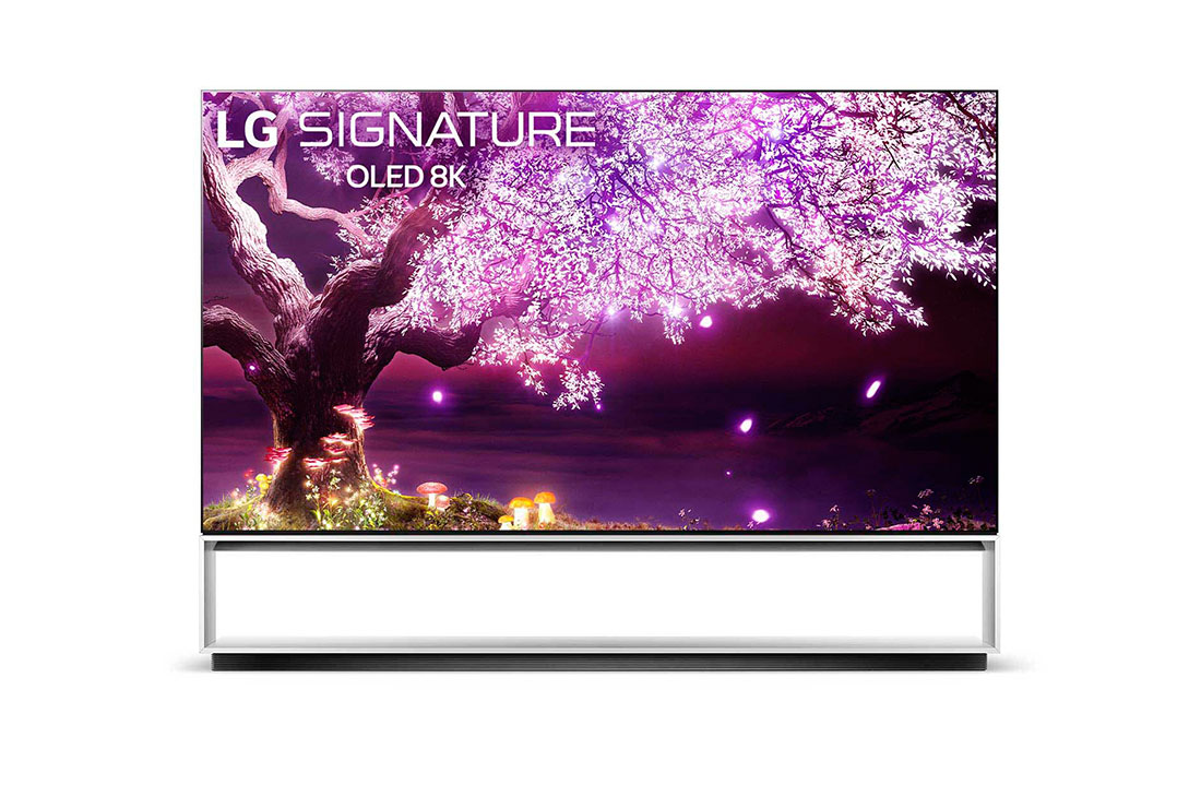 LG OLED TV 88 Inch Z1 Series Gallery Design Cinema HDR WebOS Smart ThinQ AI 8K Pixel Dimming, front view, OLED88Z1PVA