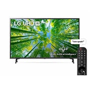 LG UHD 4K TV 65 Inch UQ8000 Series, Cinema Screen Design 4K Active HDR WebOS Smart AI ThinQ , A front view of the LG UHD TV with infill image and product logo on, 65UQ80006LD, thumbnail 1