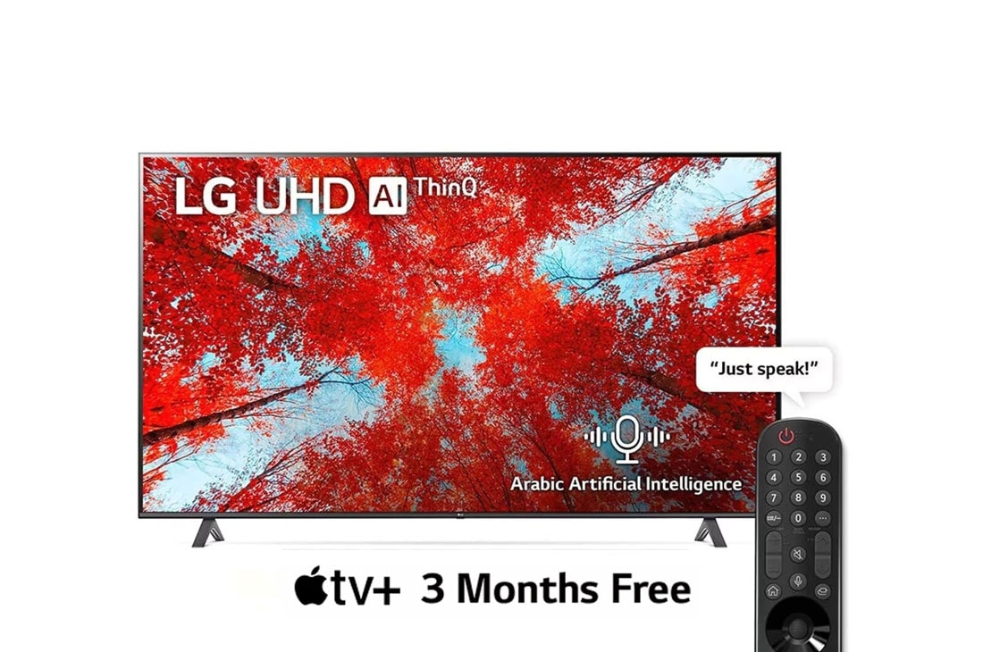 LG UHD 4K TV 86 Inch UQ9000 Series, Cinema Screen Design Cinema HDR WebOS Smart AI ThinQ , A front view of the LG UHD TV with infill image and product logo on, 86UQ90006LC