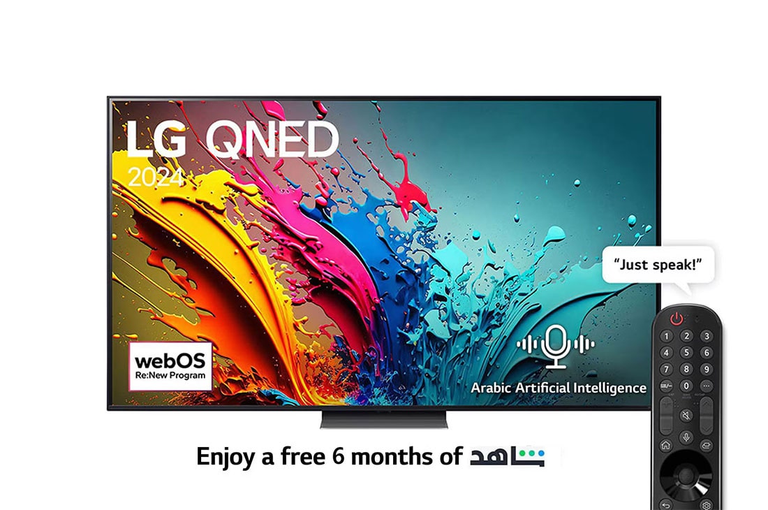LG 65 Inch LG QNED QNED86 4K Smart TV AI Magic remote HDR10 webOS24 - 65QNED86T6A (2024), Front view , 65QNED86T6A