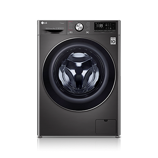 Black LG ThinQ front load washer.