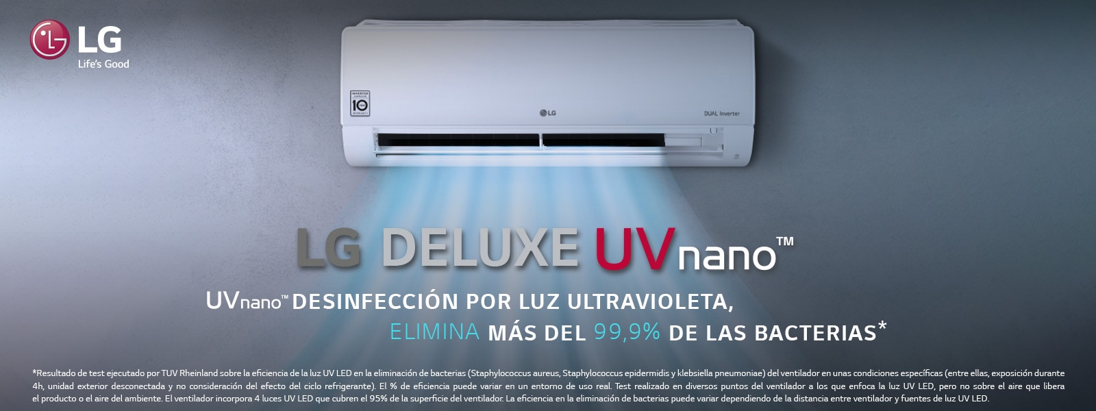 LG Deluxe UV nano, desinfección por luz ultravioleta, elimina más del 99% de las bacterias