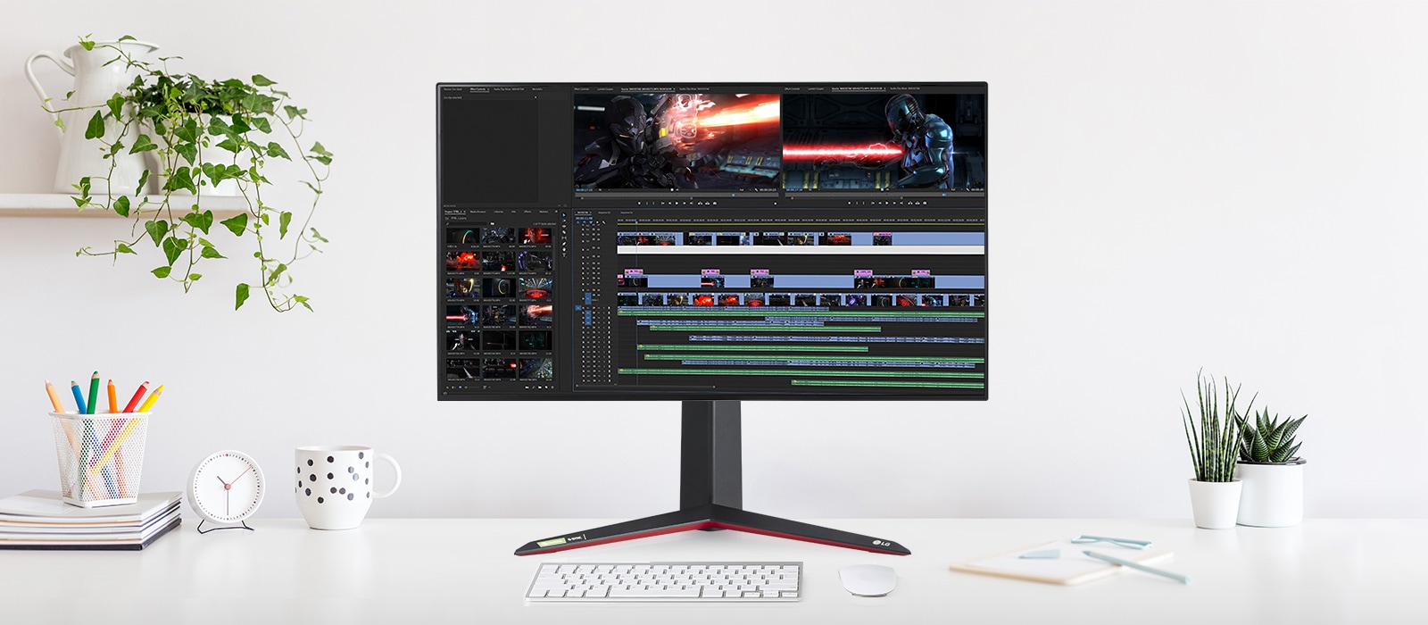 El monitor soportando resolución 4K UHD cubriendo el 98% del espectro de color DCI-P3 y color de 10 Bits.
