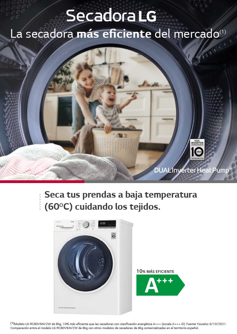 LG Secadora con Bomba de calor Dual Inverter 9kg, Clasificación A+++, Inox  Antihuellas, Serie 7