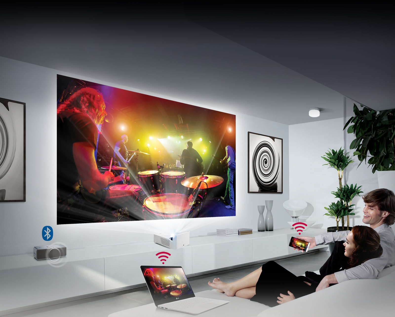  LG HF65LA - Proyector LED de cine en casa de tiro ultra corto  con Smart TV y salida de sonido Bluetooth (modelo 2019), color blanco  (renovado) : Ropa, Zapatos y Joyería
