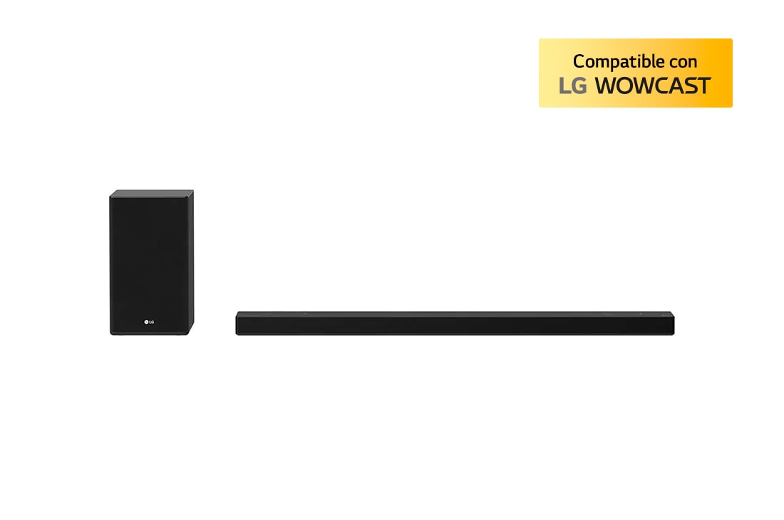 LG Barra de sonido Inteligente LG SP9YA de 520W de potencia 5.1.2 canales con calidad de sonido Hi-Res Audio, Dolby Atmos y DTS:X. Compatible con AirPlay 2, Spotify, Alexa, Asistente Google, Chromecast., vista frontal con subwoofer, SP9YA