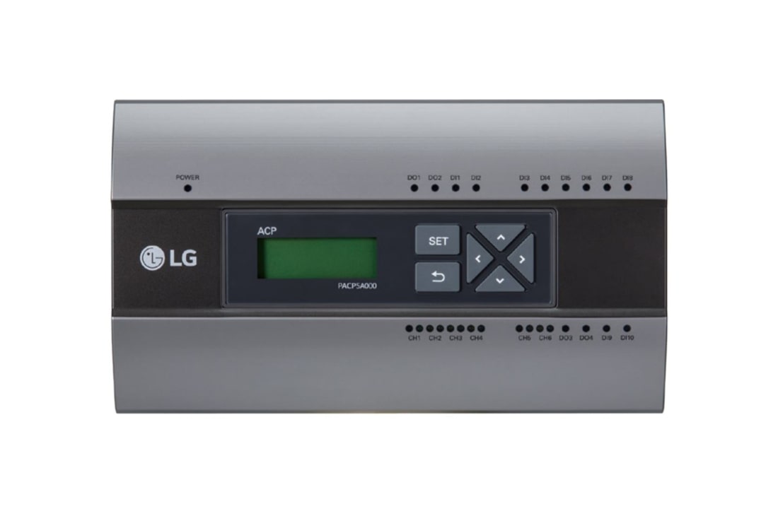 LG Controlador centralizado, ACP, Acceso web móvil/Puerta de enlace BACnet, Vista frontal, PACP5A000