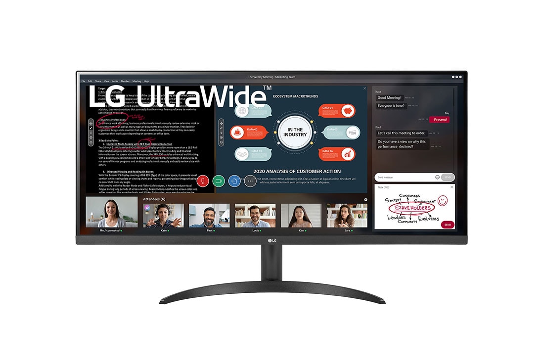 LG- 34WP500-B- Monitor 34'' 21:9 UltraWide™ Full HD IPS con AMD FreeSync™, front view, 34WP500-B