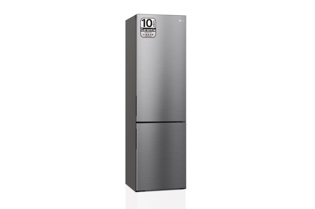 LG Frigorífico Combi 2m, Clasificación B, capacidad de 419l, Inox grafito antihuellas, Serie P-600, GBP62PZNBC vista frontal ladeada, GBP62PZNBC