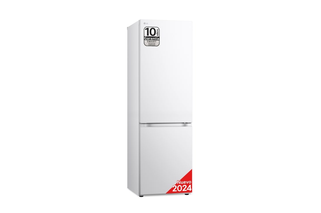LG Frigorífico Combi Door Cooling+,  1,86m, Clasificación D, capacidad de 374l, blanco. Serie 500, GBV5140DSW vista frontal ladeada, GBV5140DSW