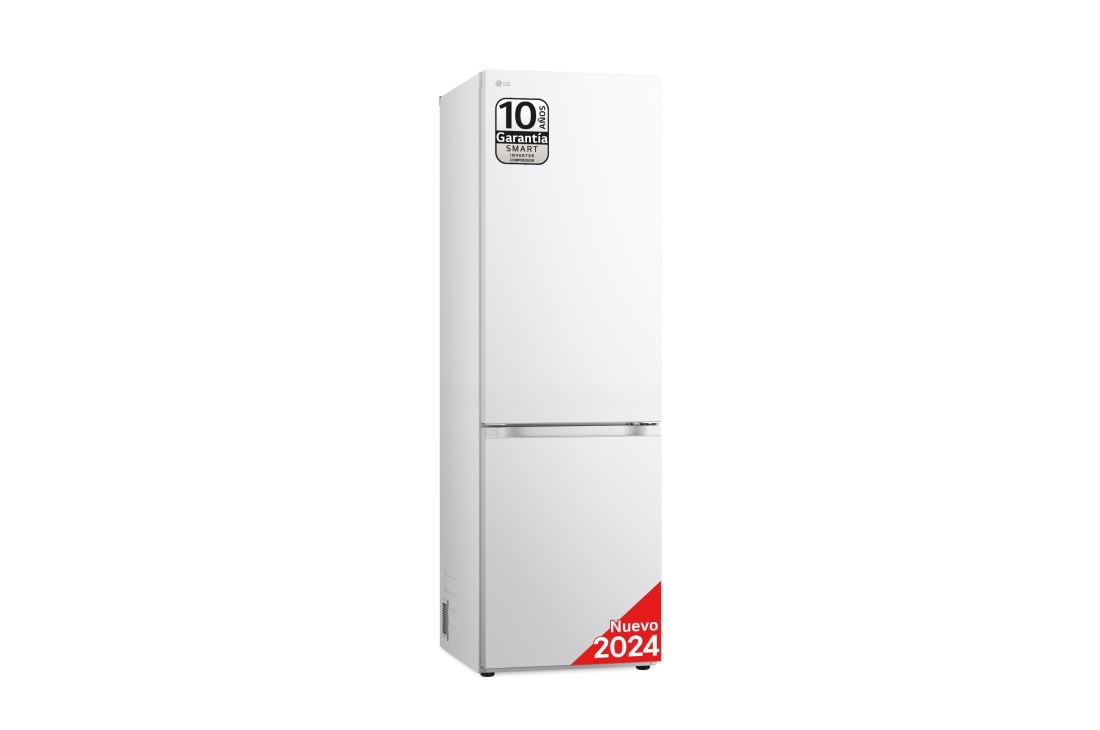 LG Frigorífico Combi Door Cooling+,  1,86m, Clasificación C, capacidad de 374l, blanco. Serie 700, GBV7180CSW vista frontal ladeada, GBV7180CSW