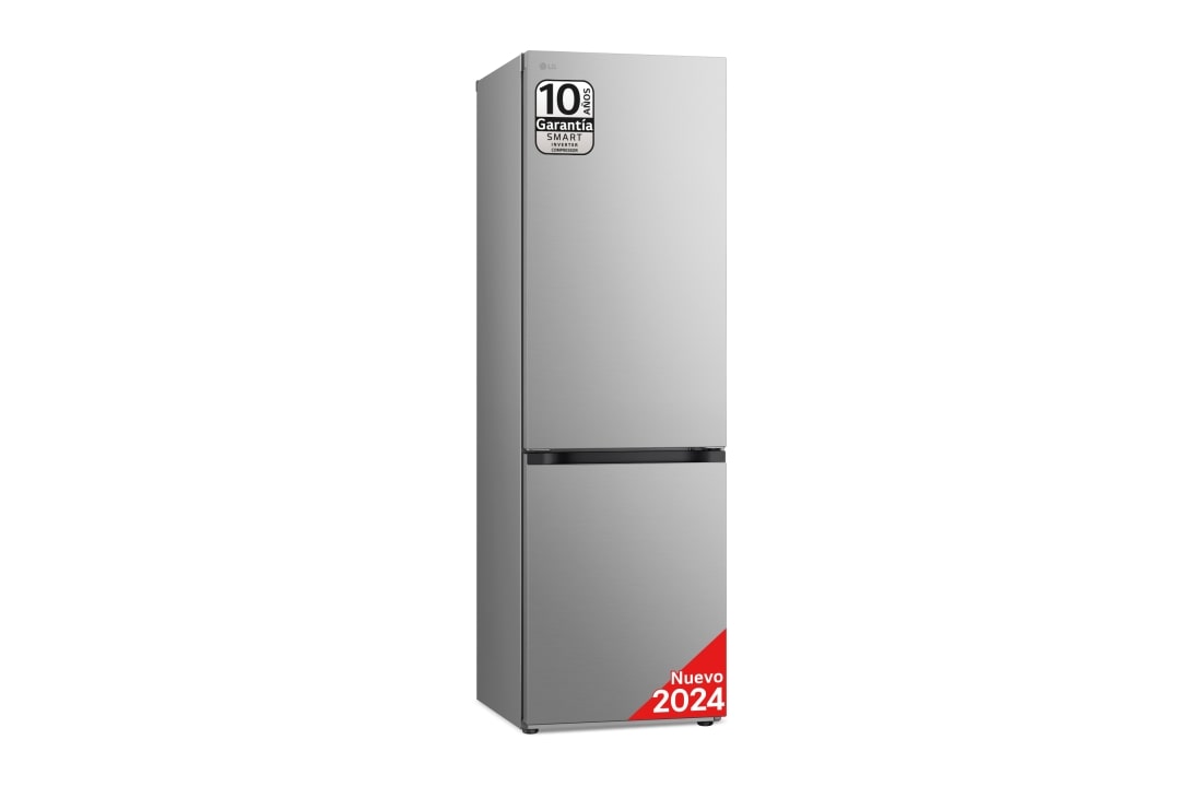 LG Frigorífico Combi Door Cooling+, 1,86m, Clasificación D, capacidad de 374l, inox antihuellas. Serie 700, GBV7180DPY vista frontal ladeada, GBV7180DPY